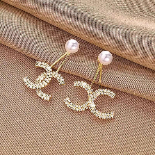 NO.2  Double C Earrings with pearl
